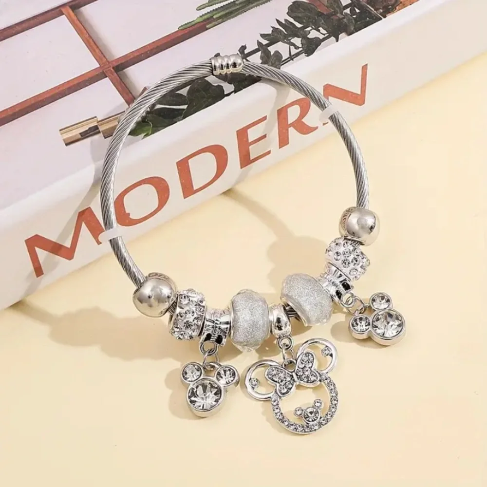 (New in package) Mickey Mouse Elegant Silver Charm Bracelet and Necklace Set